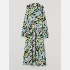 H&M Floral Tiered Long Maxi Dress Size XL Shift Collared Cottagecore Prairie